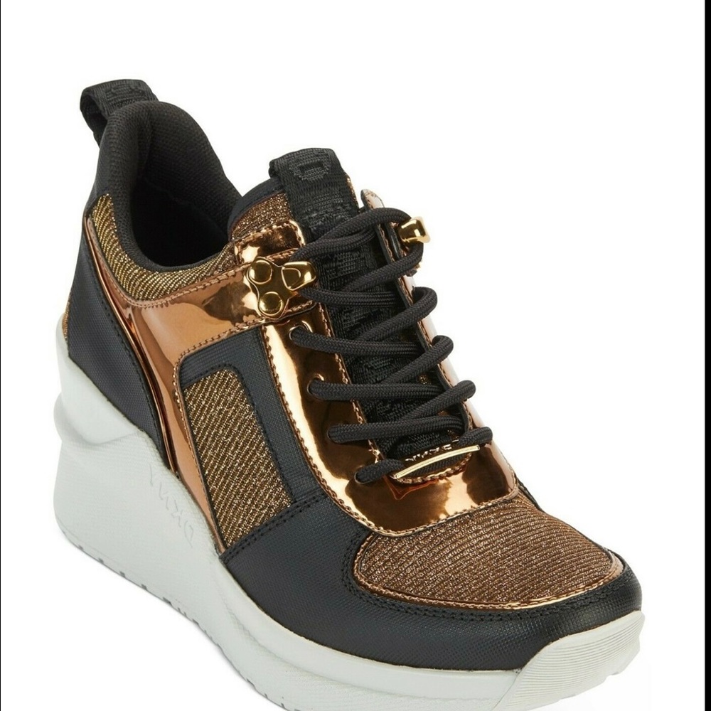 New DKNY Women's Leo Wedge Platform Lace Up Fashion Sneakers